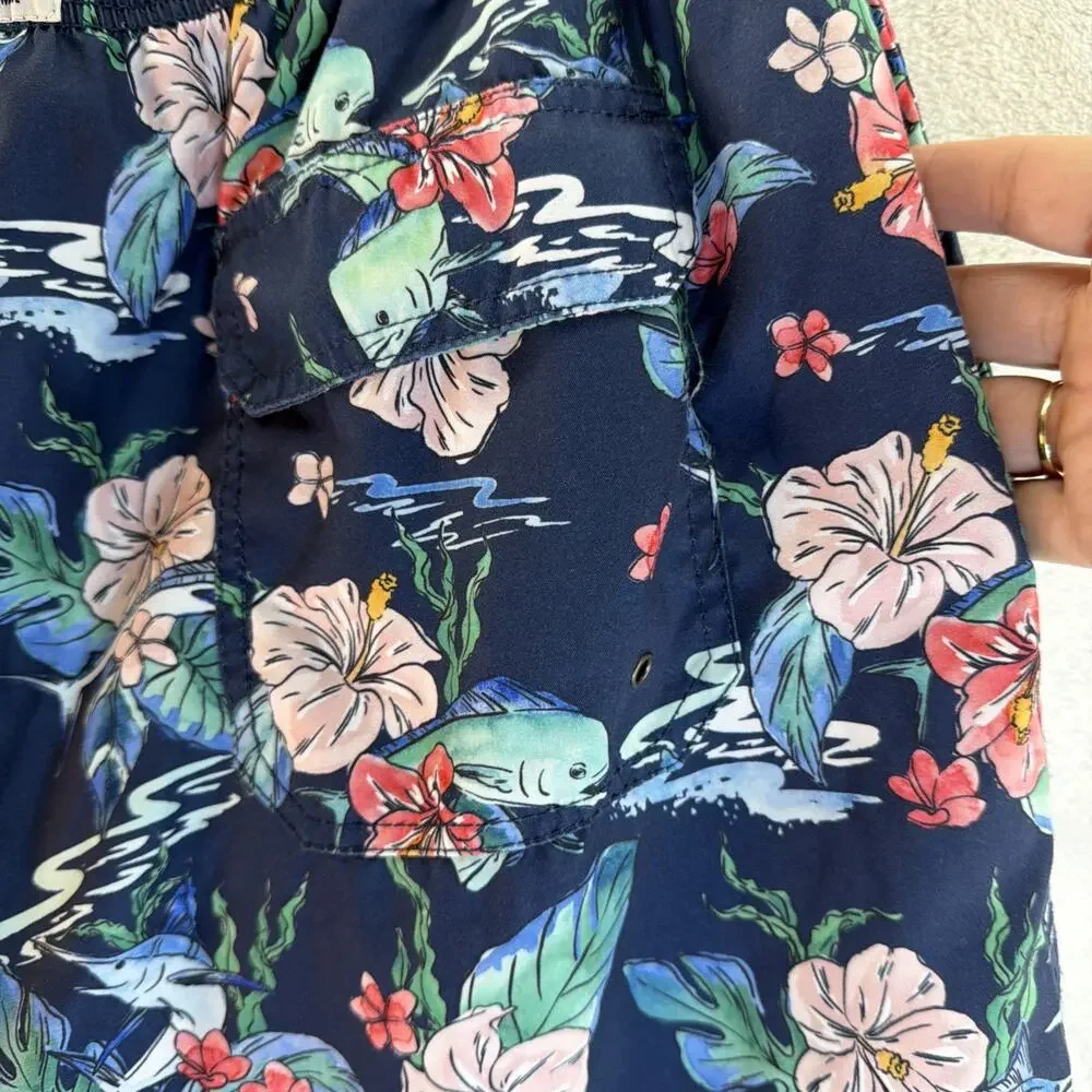 Ron Jon Surf Shop Mens Size XXL 2XL Blue Tropic Floral Lined Swim Trunks Shorts